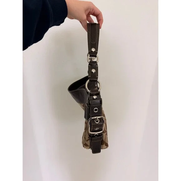 Coach Signature Jacquard Brown Leather Trim Hobo Shoulder Bag Monogram Canvas - Picture 4 of 16